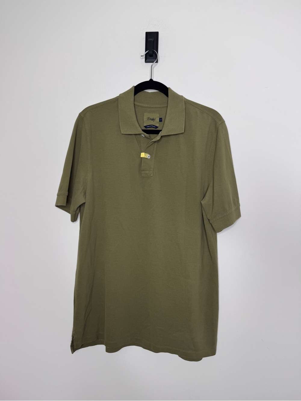 Drakes Olive Safari Green Washed Pique Cotton Polo Shirt Large